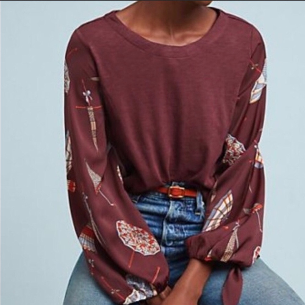 Anthropologie Contrast Umbrella print sleeve Top